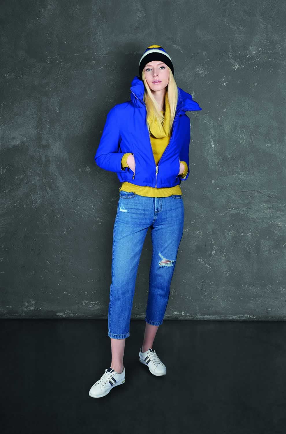 Sì Zee Jeans a vita alta in cotone blu da donna