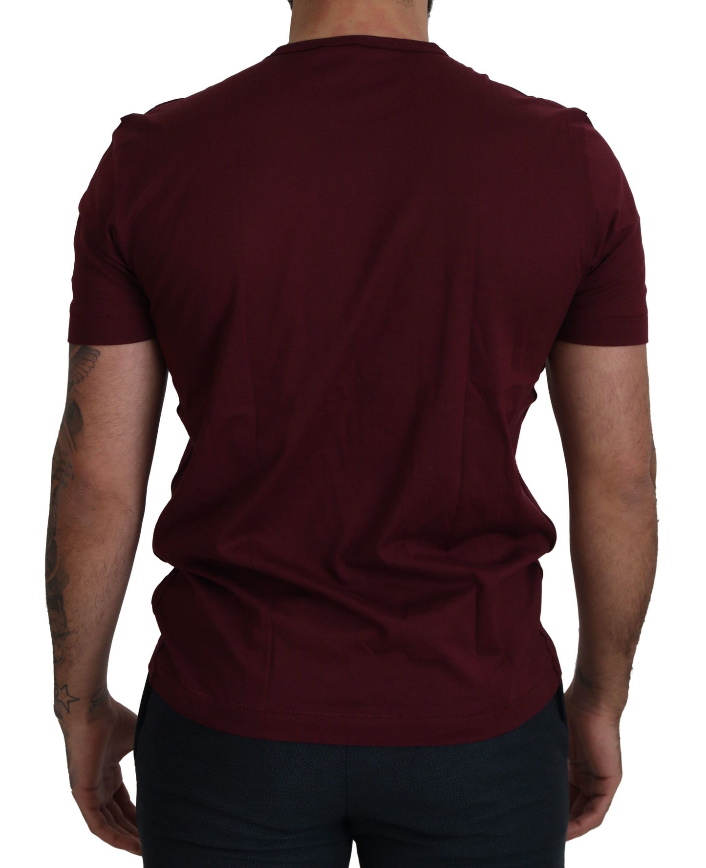 Dolce & Gabbana T-shirt girocollo elegante con motivo rose bordeaux