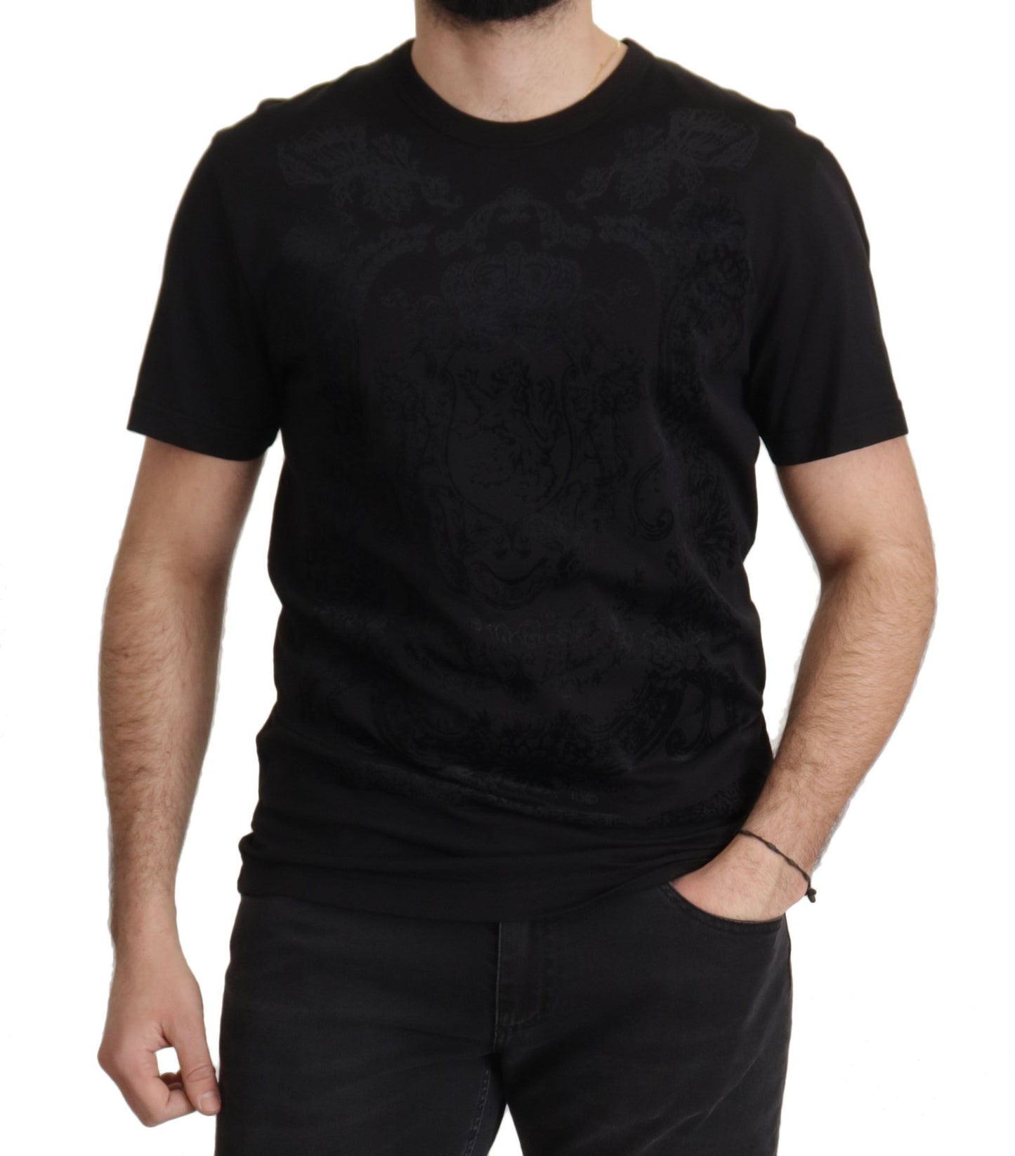 Dolce & Gabbana T-shirt girocollo elegante nera barocca