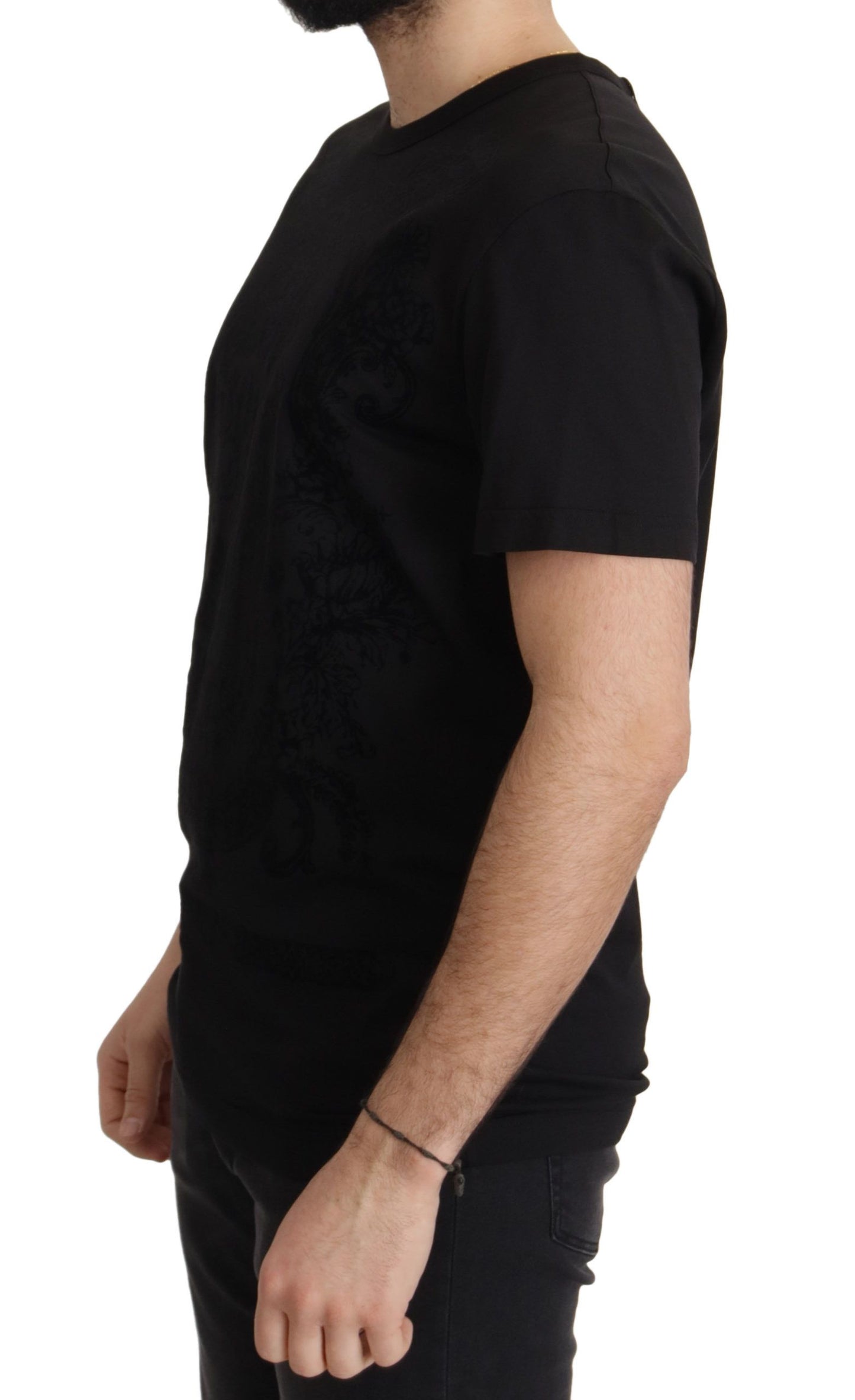 Dolce & Gabbana T-shirt girocollo elegante nera barocca