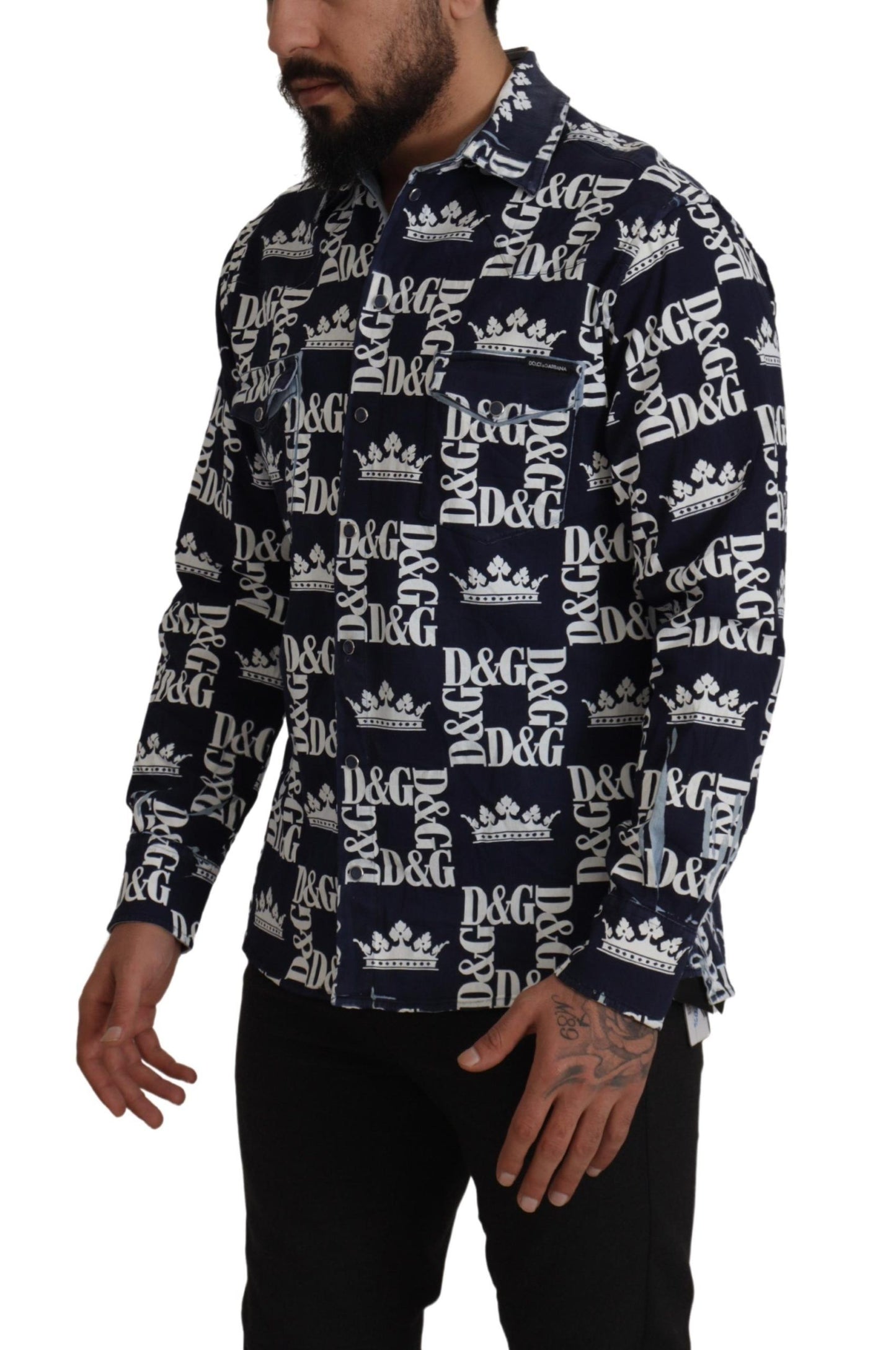 Dolce & Gabbana Camicia elegante slim fit con corona blu