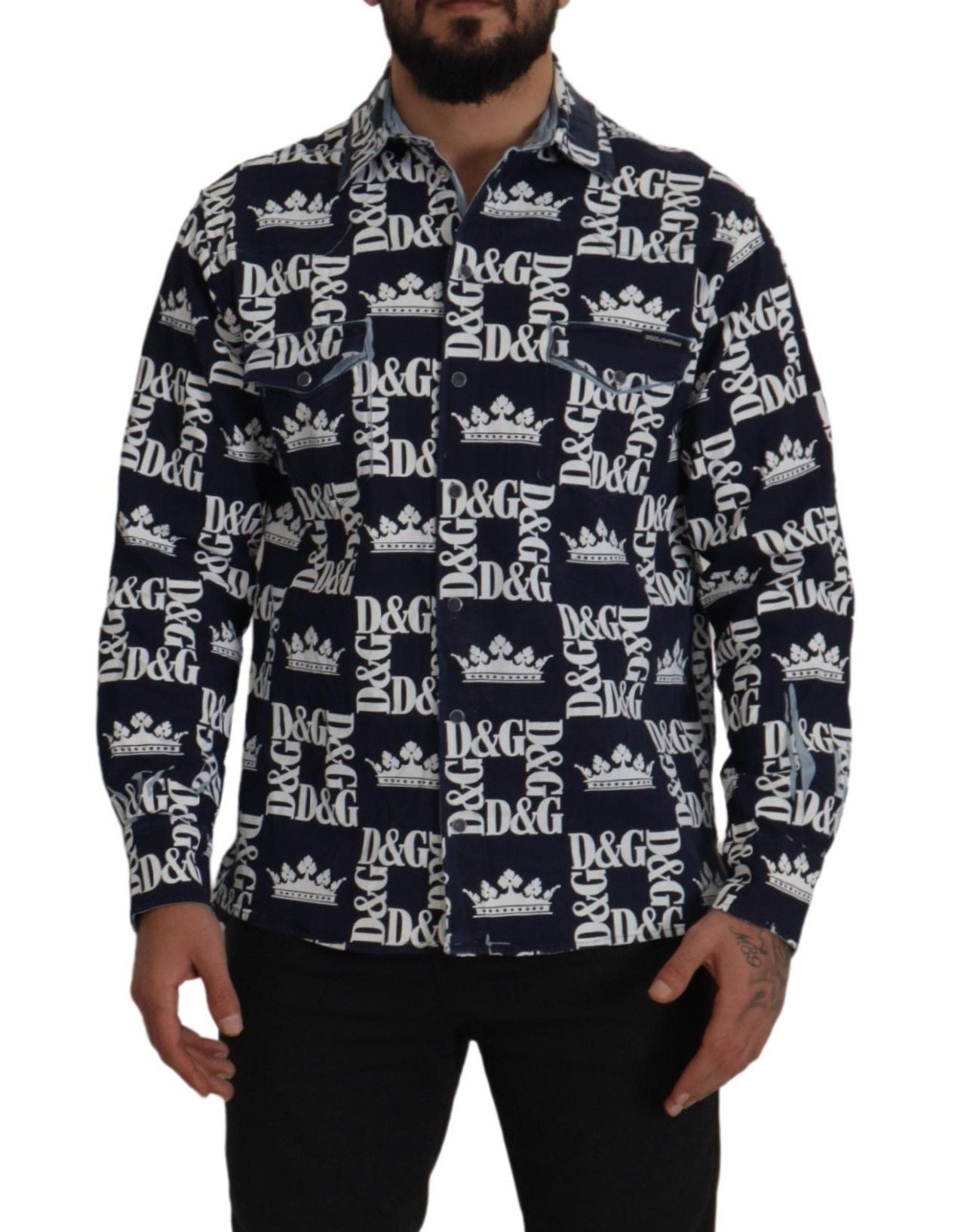 Dolce & Gabbana Camicia elegante slim fit con corona blu