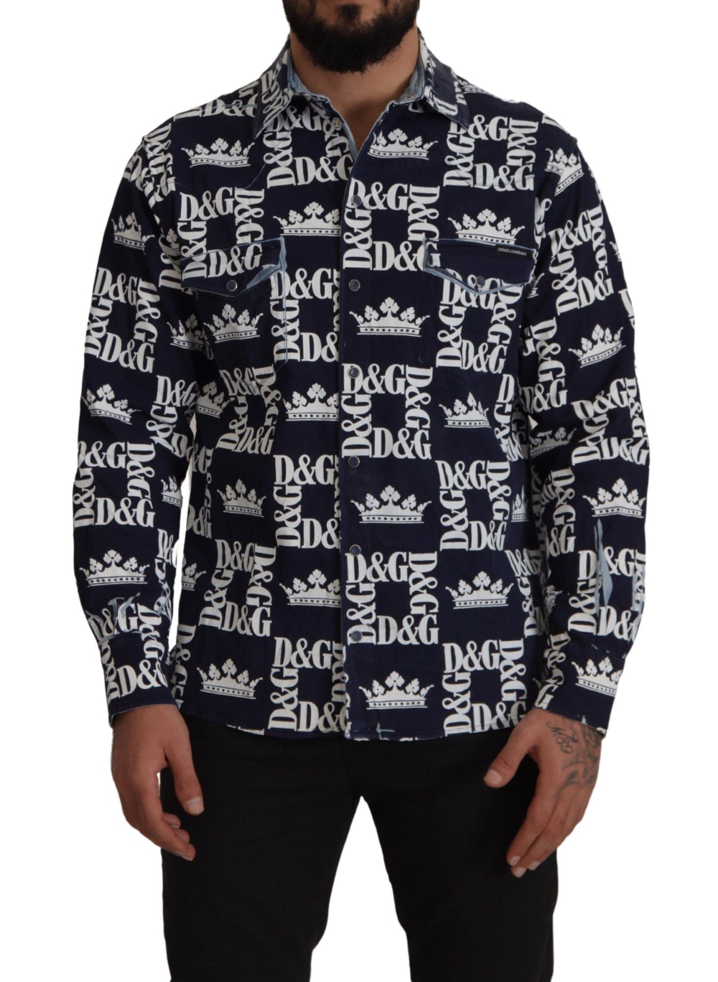 Dolce & Gabbana Camicia elegante slim fit con corona blu