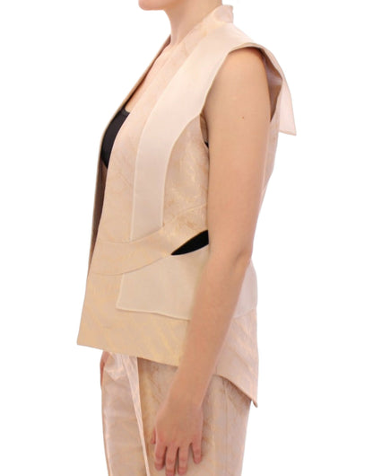 Zeyneptosun Exclusive Beige Brocade Sleeveless Vest