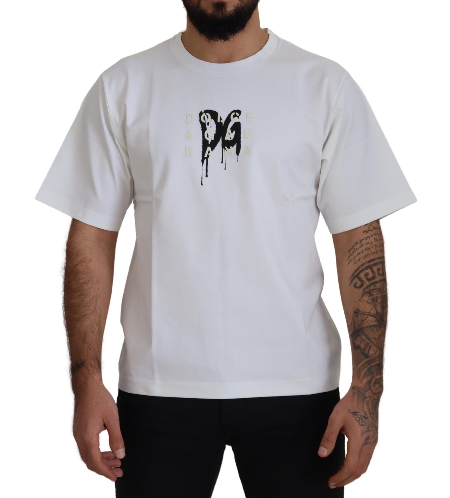 T-shirt girocollo con logo bianco senza tempo di Dolce & Gabbana