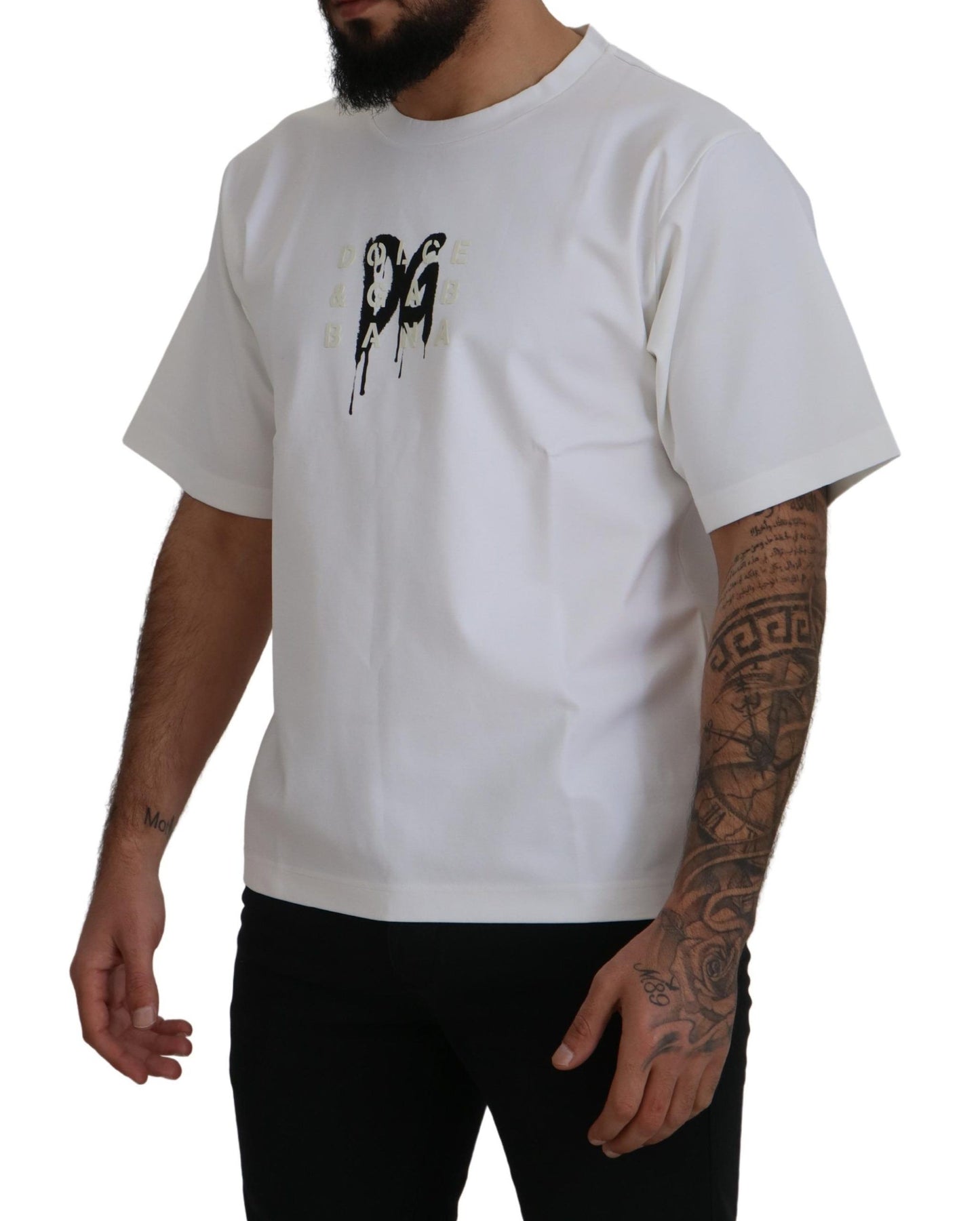 T-shirt girocollo con logo bianco senza tempo di Dolce & Gabbana