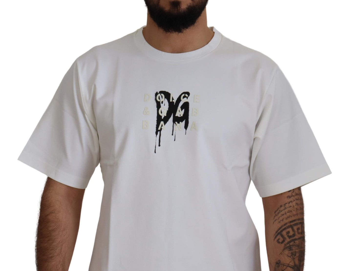 T-shirt girocollo con logo bianco senza tempo di Dolce & Gabbana