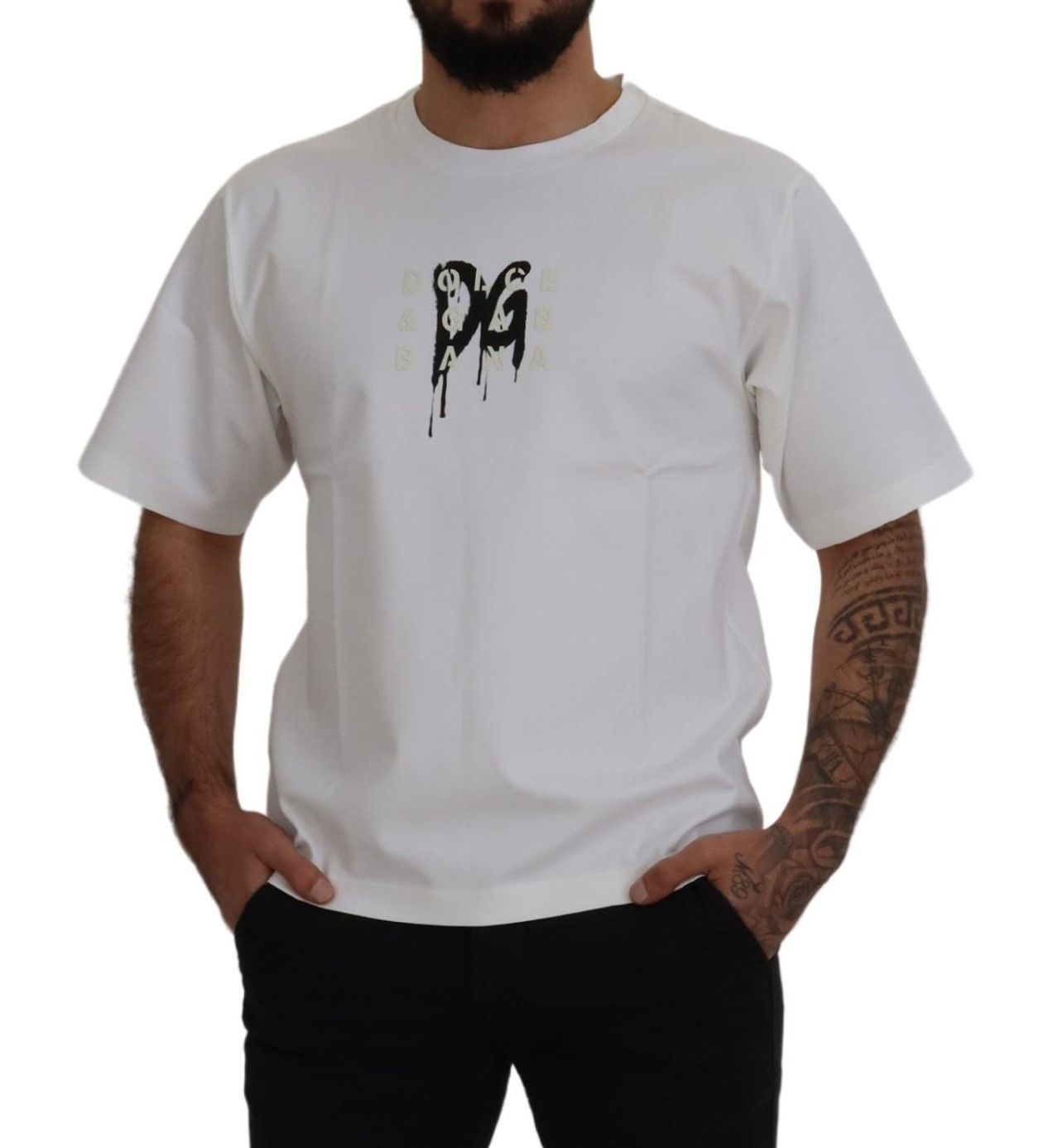 T-shirt girocollo con logo bianco senza tempo di Dolce & Gabbana