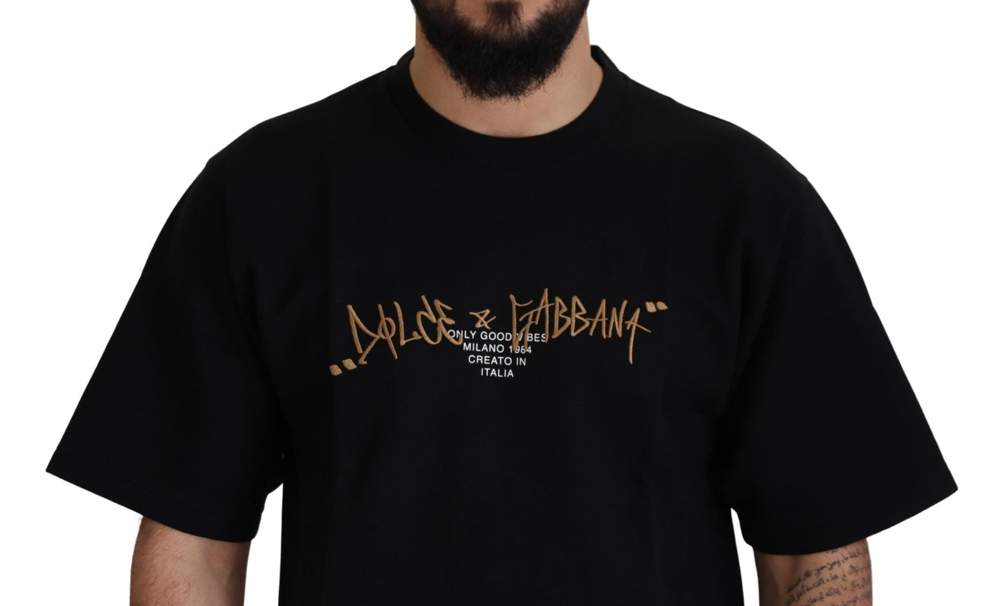 Dolce & Gabbana Элегантная черная футболка из смесового хлопка с круглым вырезом