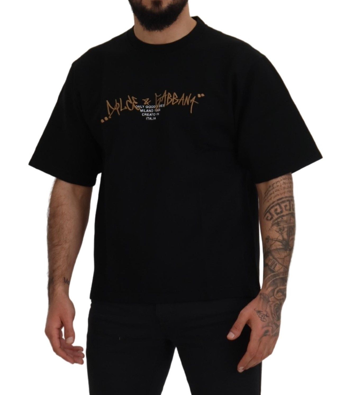 Dolce & Gabbana Элегантная черная футболка из смесового хлопка с круглым вырезом