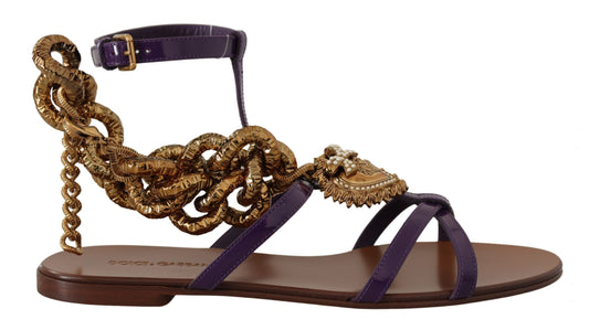 Dolce & Gabbana Purple Heart Chain Gladiator Flats - PER.FASHION