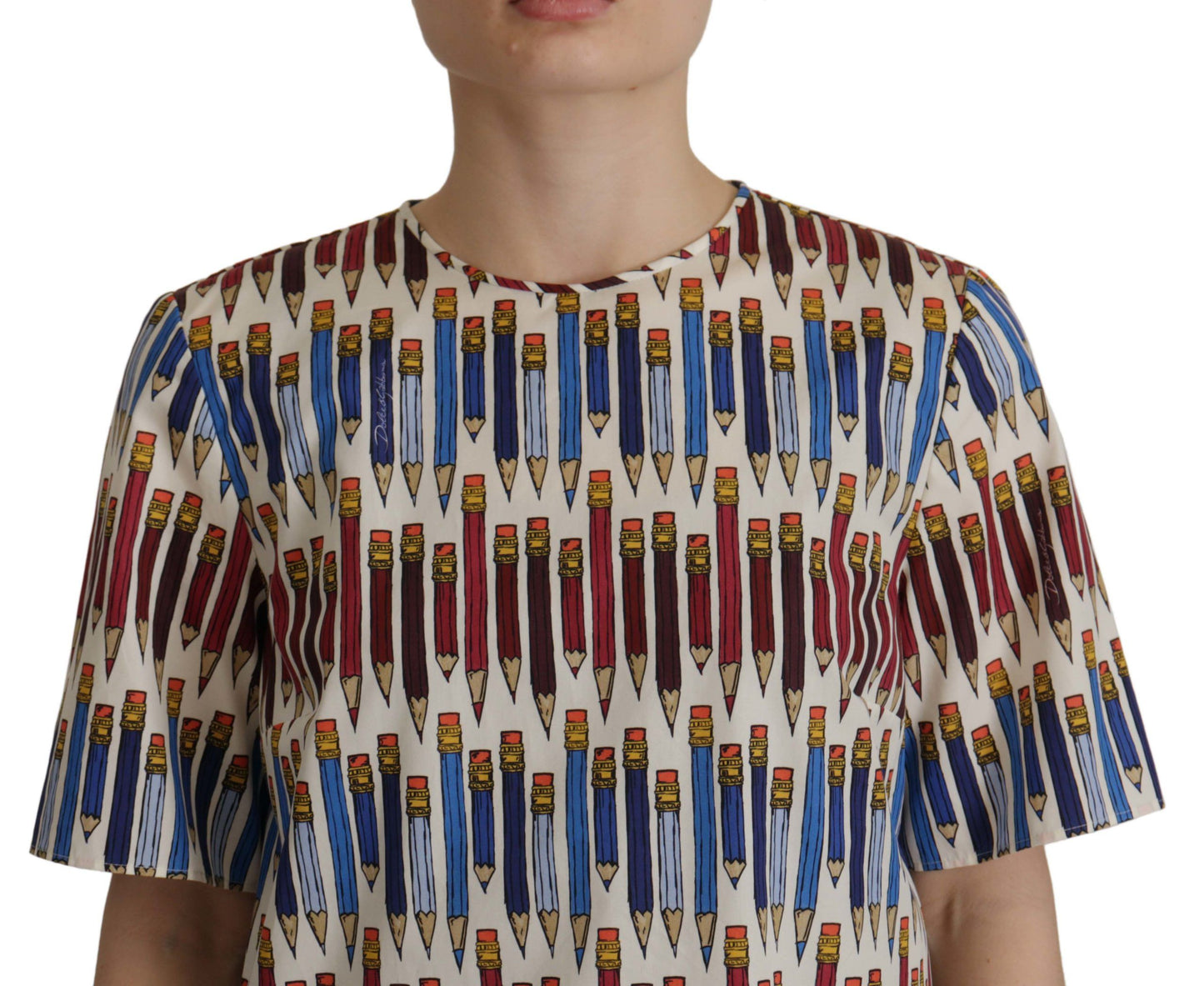 Dolce & Gabbana Camicetta a maniche corte con stampa a matita bianca chic