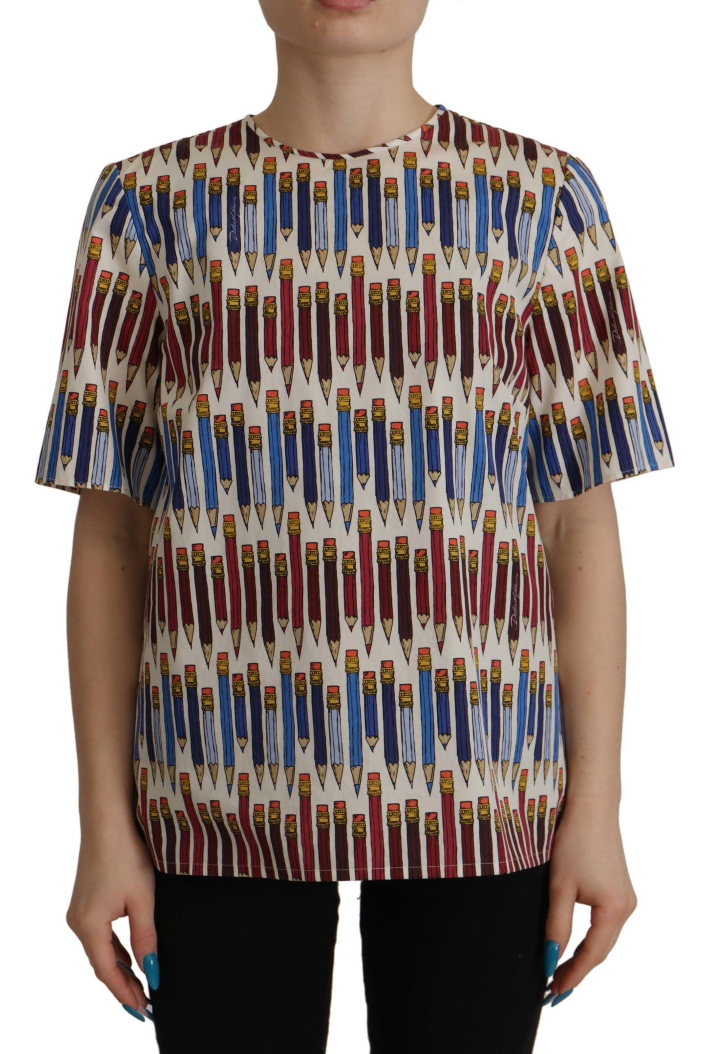 Dolce & Gabbana Camicetta a maniche corte con stampa a matita bianca chic