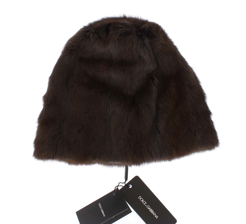 Dolce & Gabbana Luxurious Brown Weasel Fur Beanie - PER.FASHION