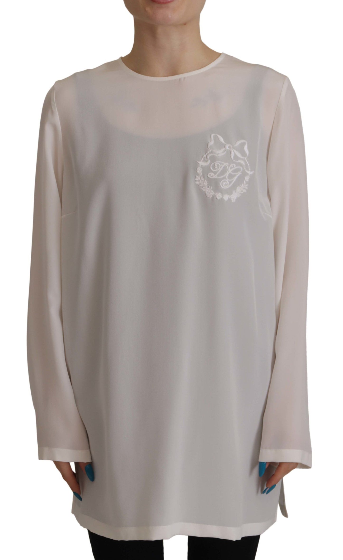 Dolce & Gabbana Top Elegante in Seta con Ricamo Logo