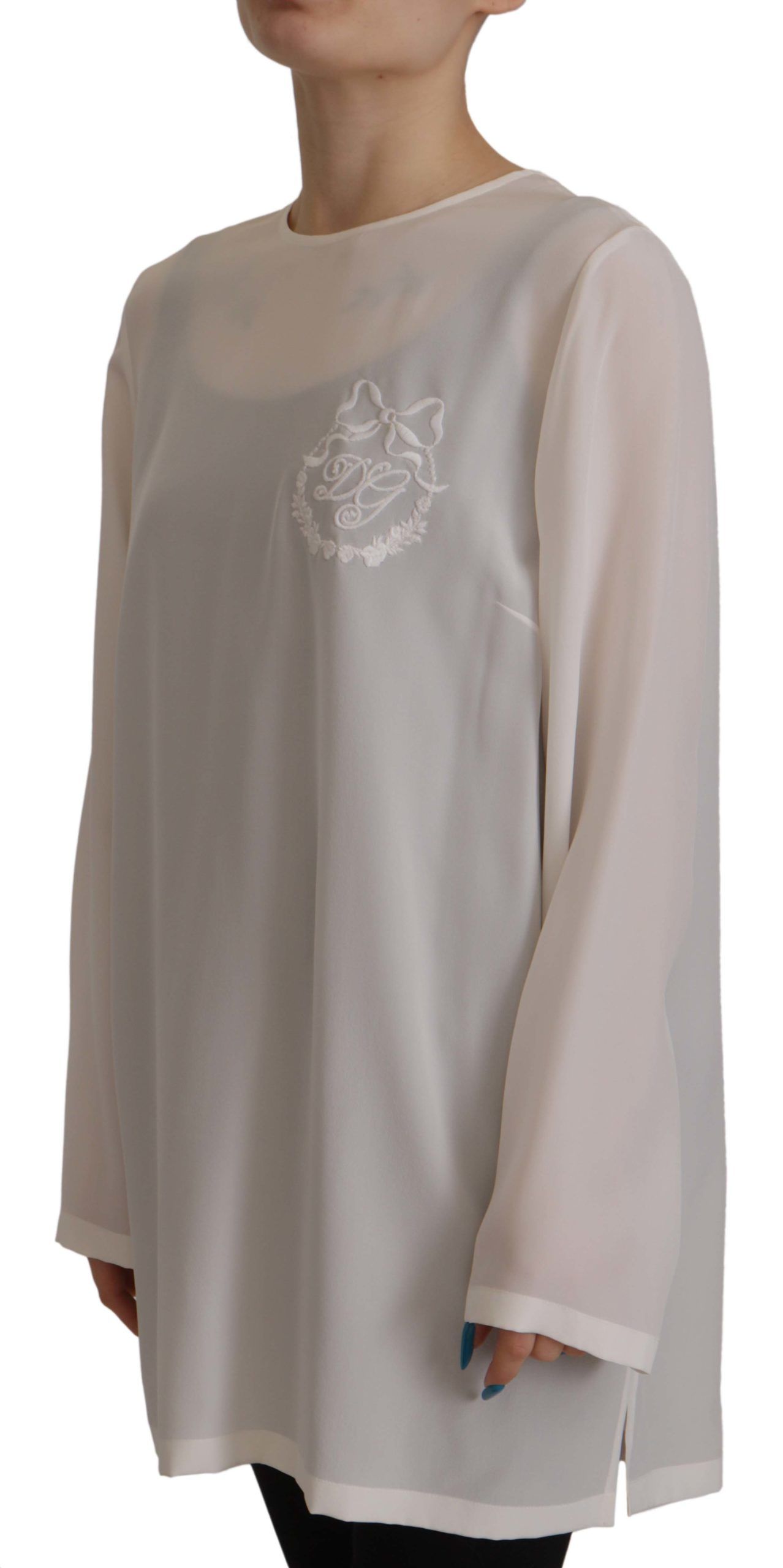 Dolce & Gabbana Top Elegante in Seta con Ricamo Logo