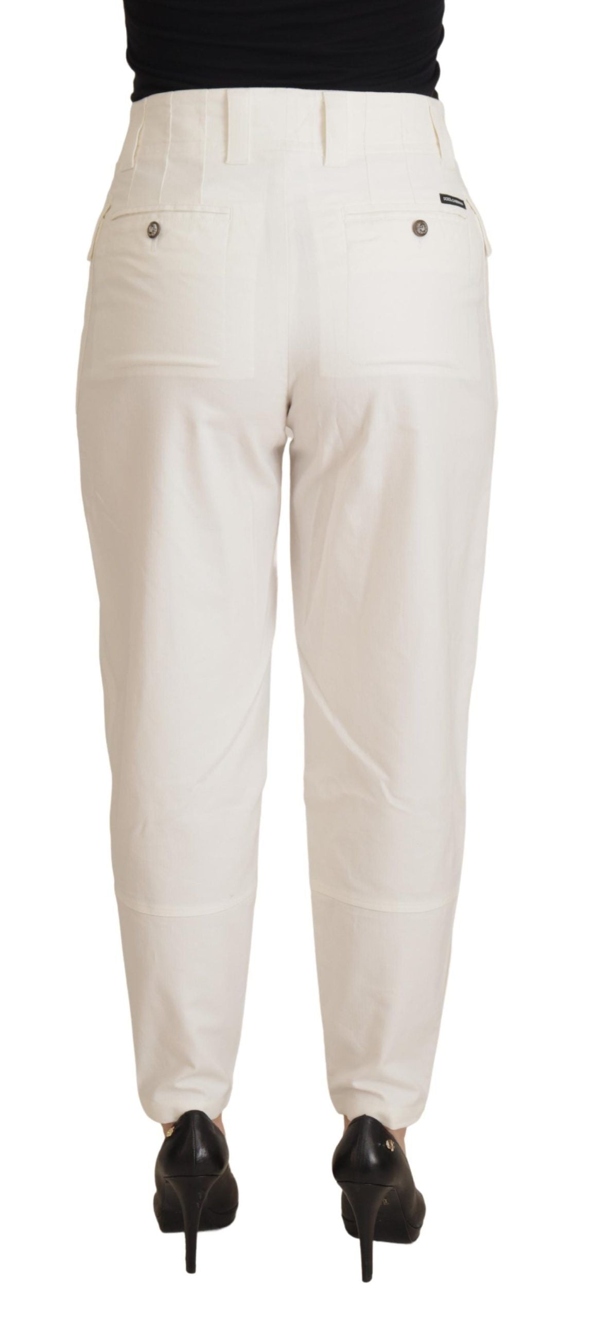 Pantaloni affusolati bianchi eleganti a vita alta Dolce & Gabbana