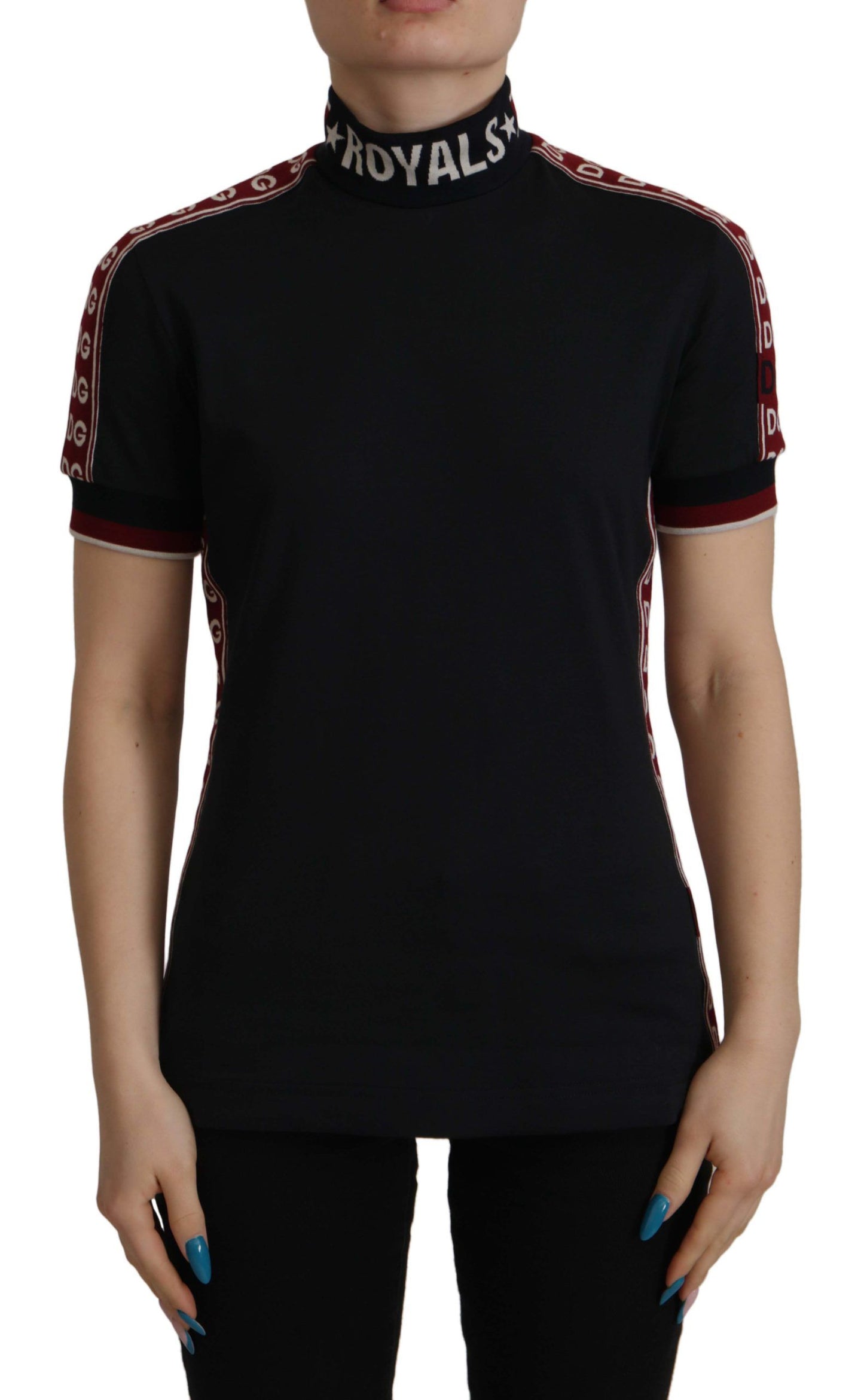 Dolce & Gabbana T-shirt elegante in cotone nero con collo alto