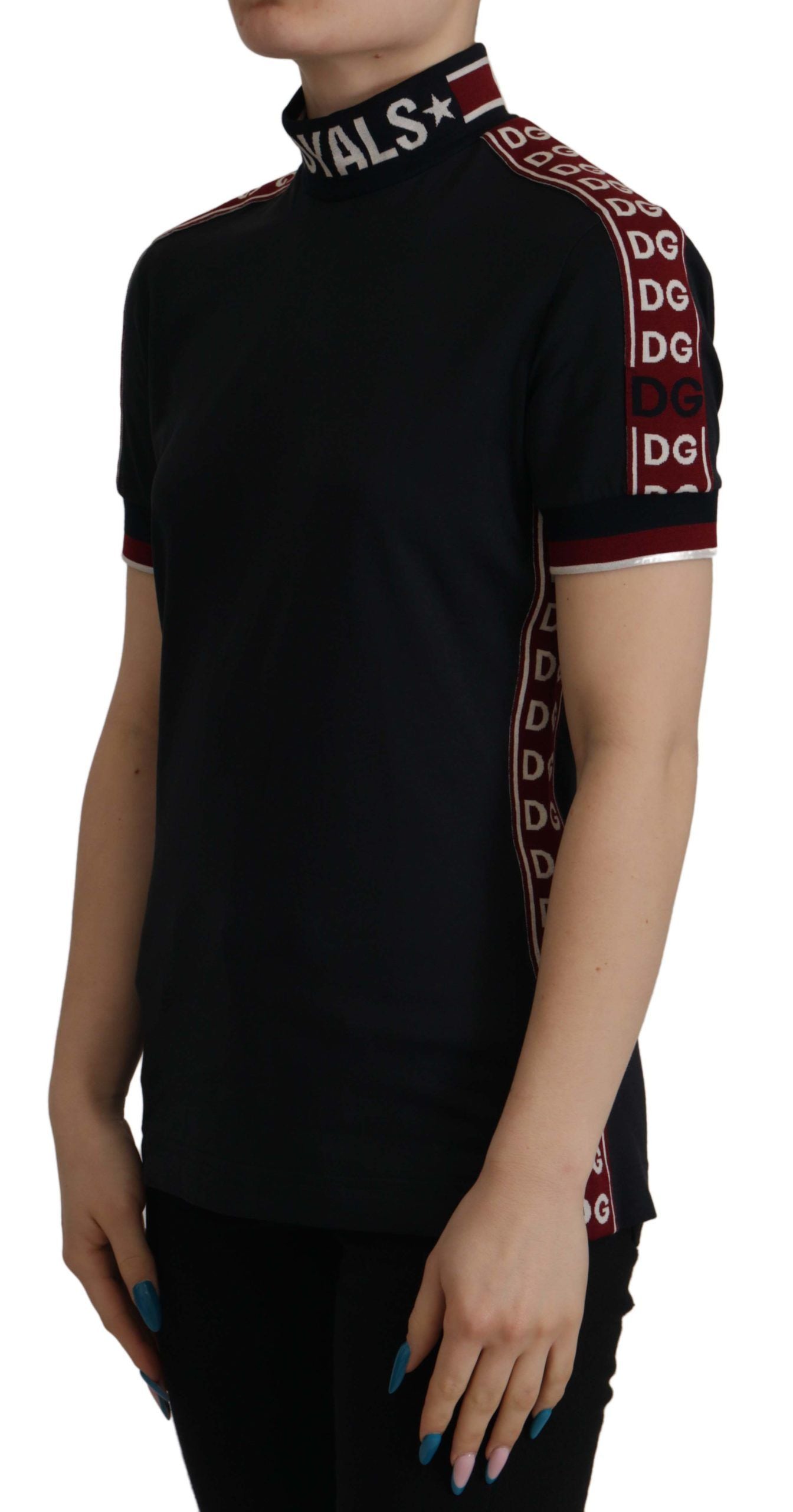 Dolce & Gabbana T-shirt elegante in cotone nero con collo alto