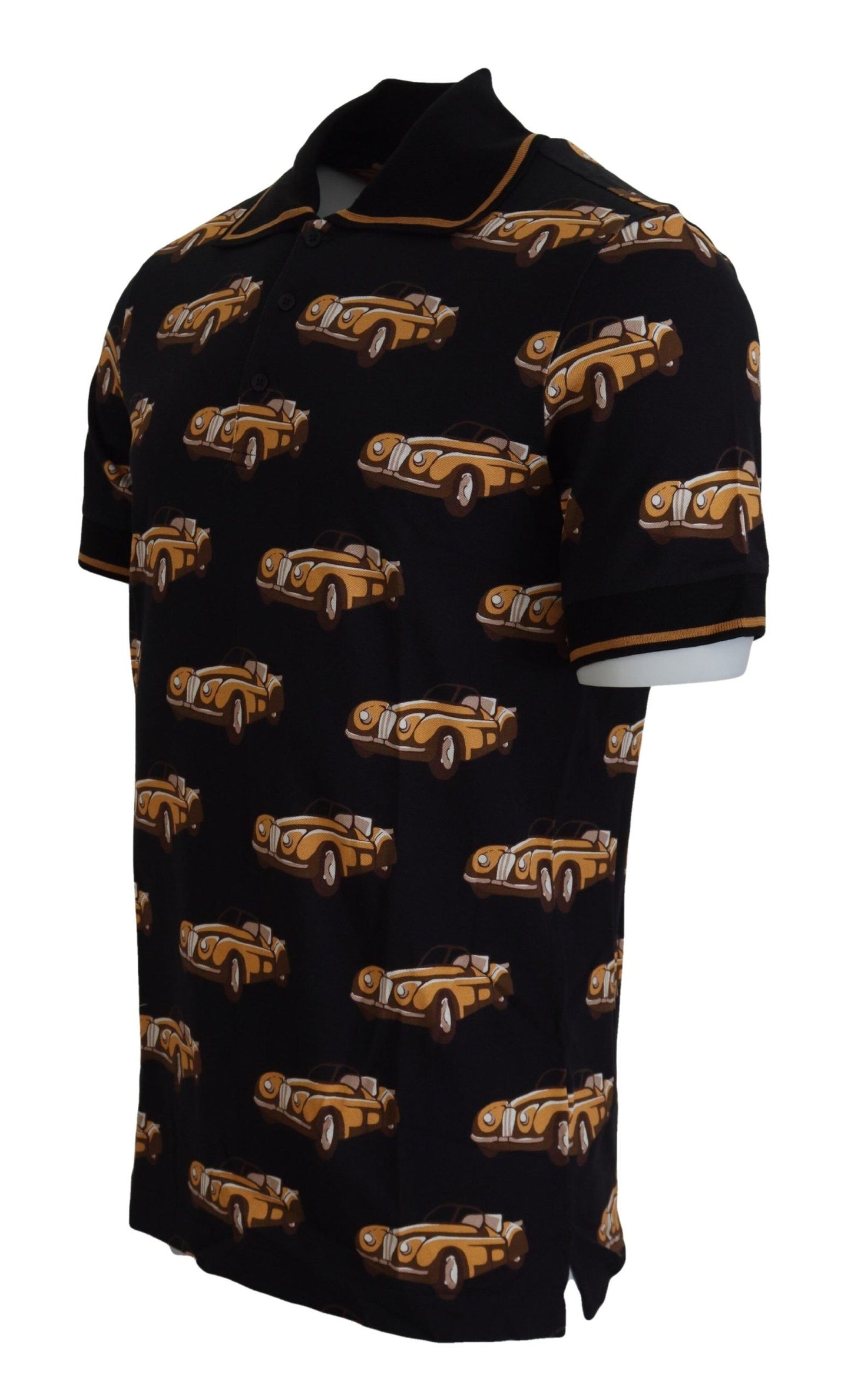 Dolce & Gabbana T-shirt polo elegante con stampa auto in nero