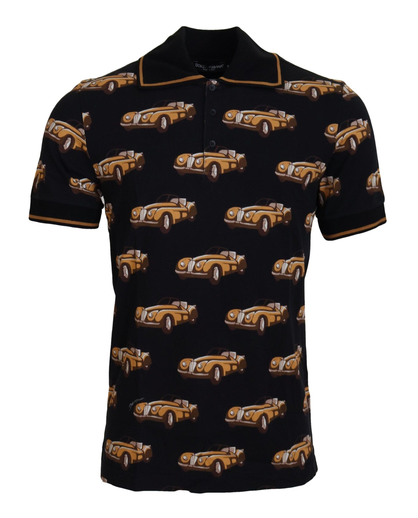 Dolce & Gabbana T-shirt polo elegante con stampa auto in nero