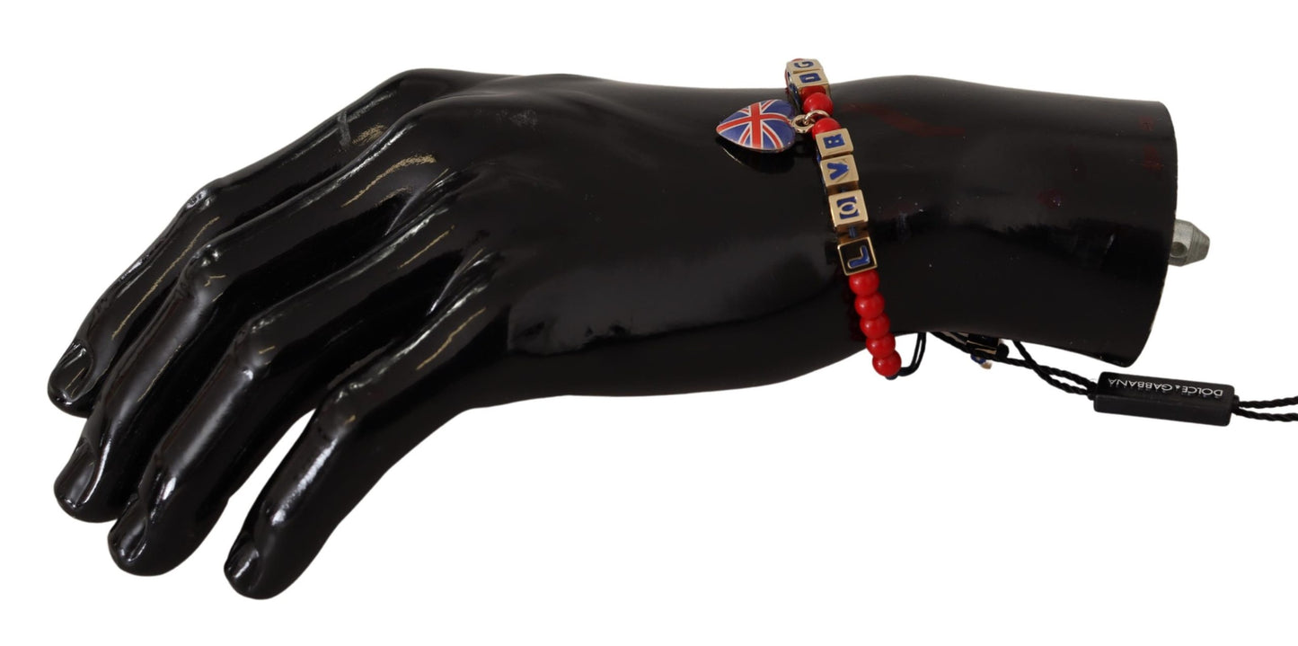 Dolce & Gabbana Elegante bracciale in vetro blu, rosso e zama