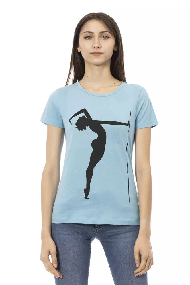 Голубая футболка Trussardi Action Chic с короткими рукавами и круглым вырезом