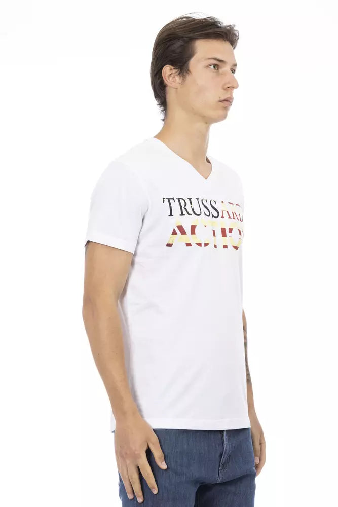 Элегантная футболка Trussardi Action с V-образным вырезом и шикарным принтом спереди