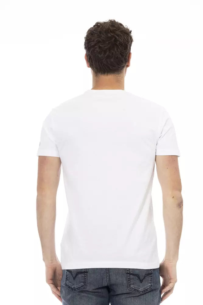 T-shirt Trussardi Action elegante in misto cotone bianco con grafica frontale