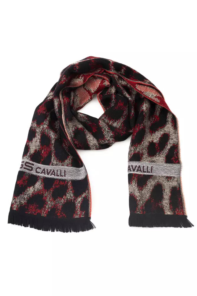 Бордовый шарф с логотипом Cavalli Class Animalier Fantasy