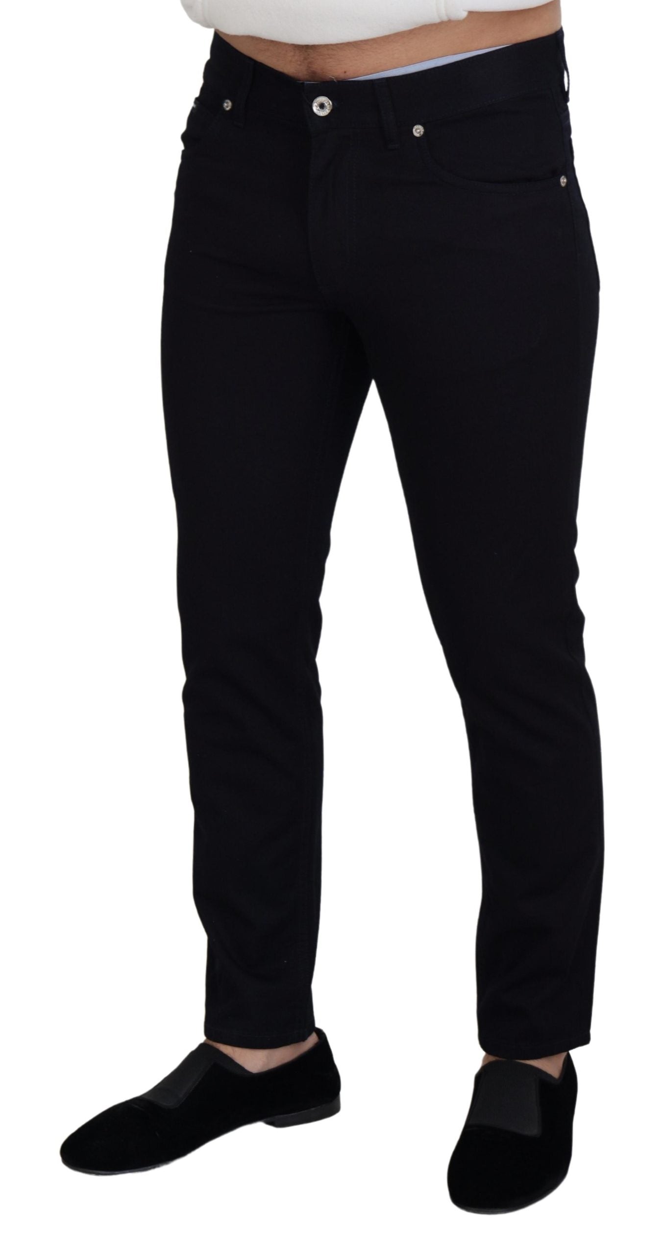 Dolce & Gabbana Pantaloni eleganti in denim misto seta nero