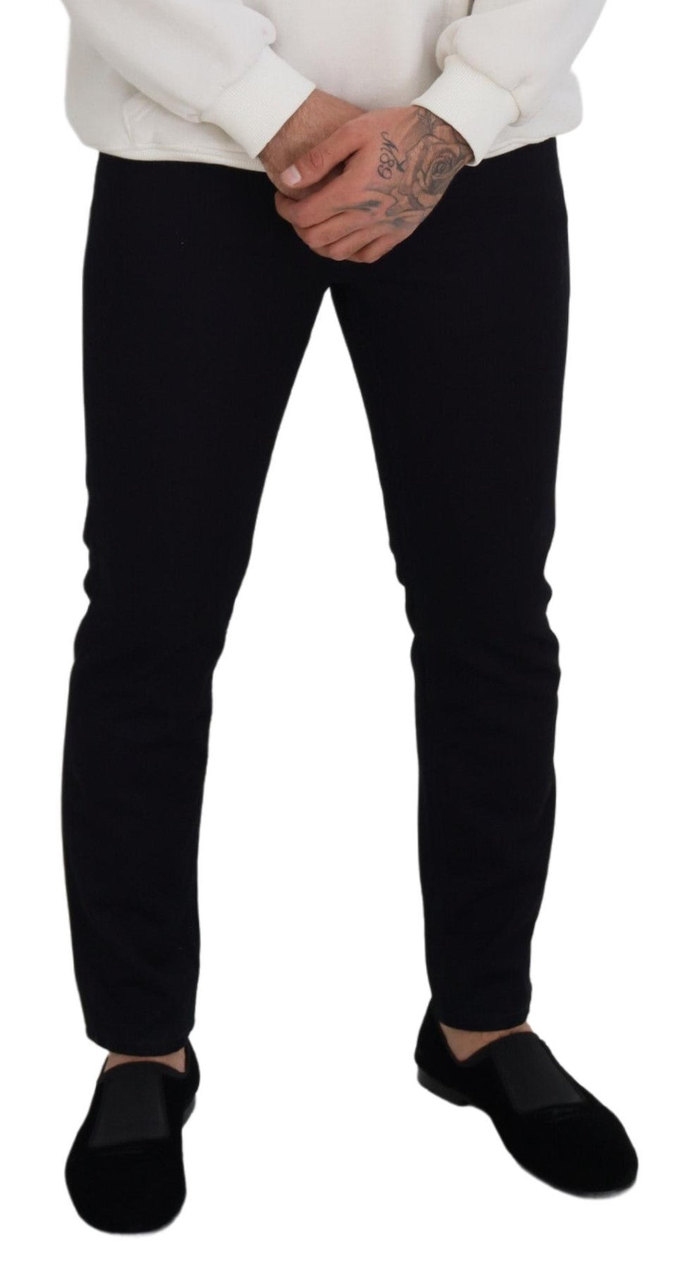 Dolce & Gabbana Pantaloni eleganti in denim misto seta nero
