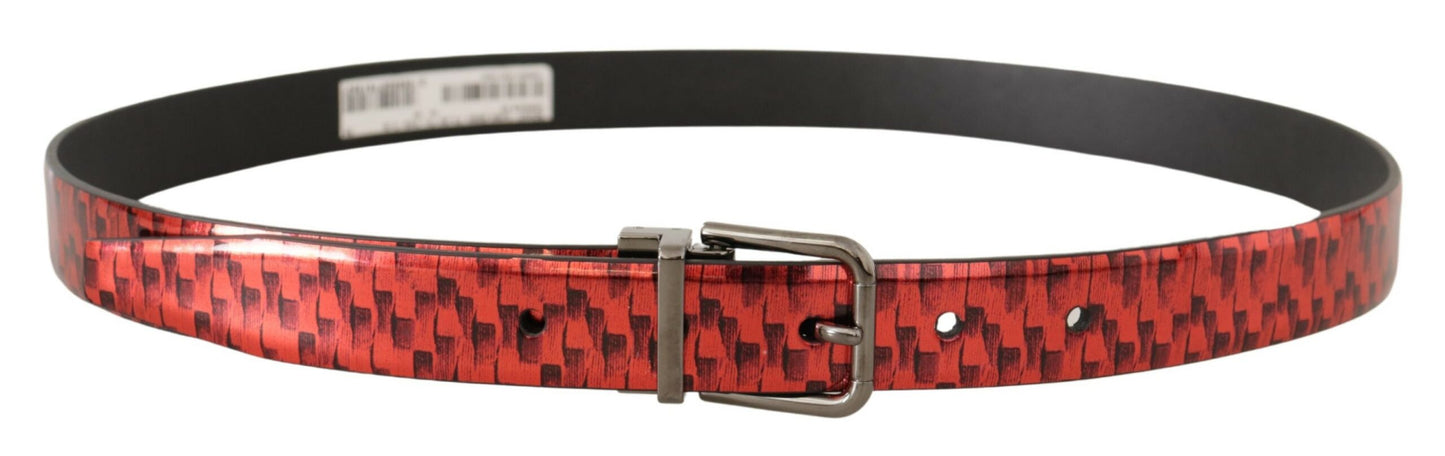 Dolce & Gabbana Elegante Cintura in Pelle Rossa con Fibbia Argento