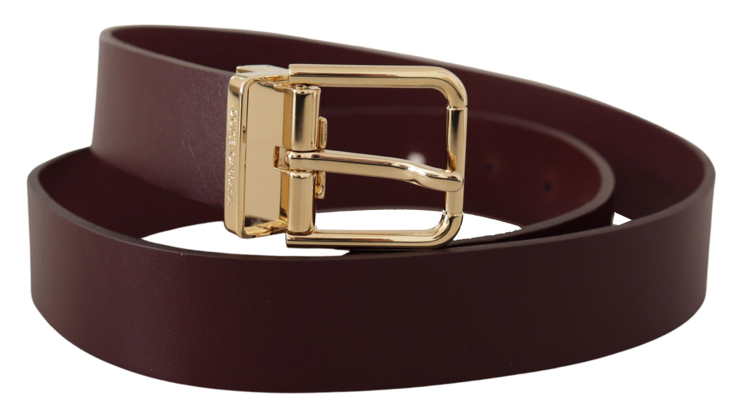 Dolce & Gabbana Elegante cintura in pelle marrone con fibbia dorata