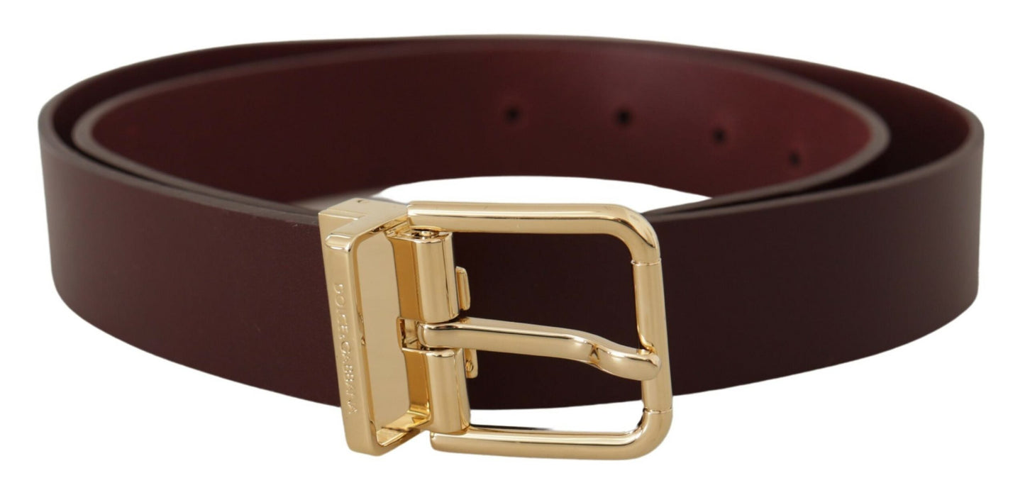 Dolce & Gabbana Elegante cintura in pelle marrone con fibbia dorata