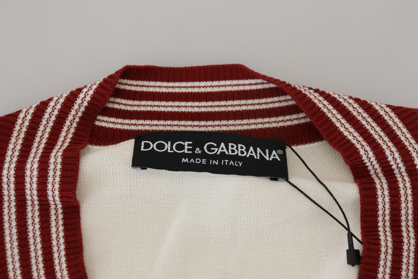 Dolce & Gabbana Off-Белый шелковый хлопковый свитер с v-образным вырезом