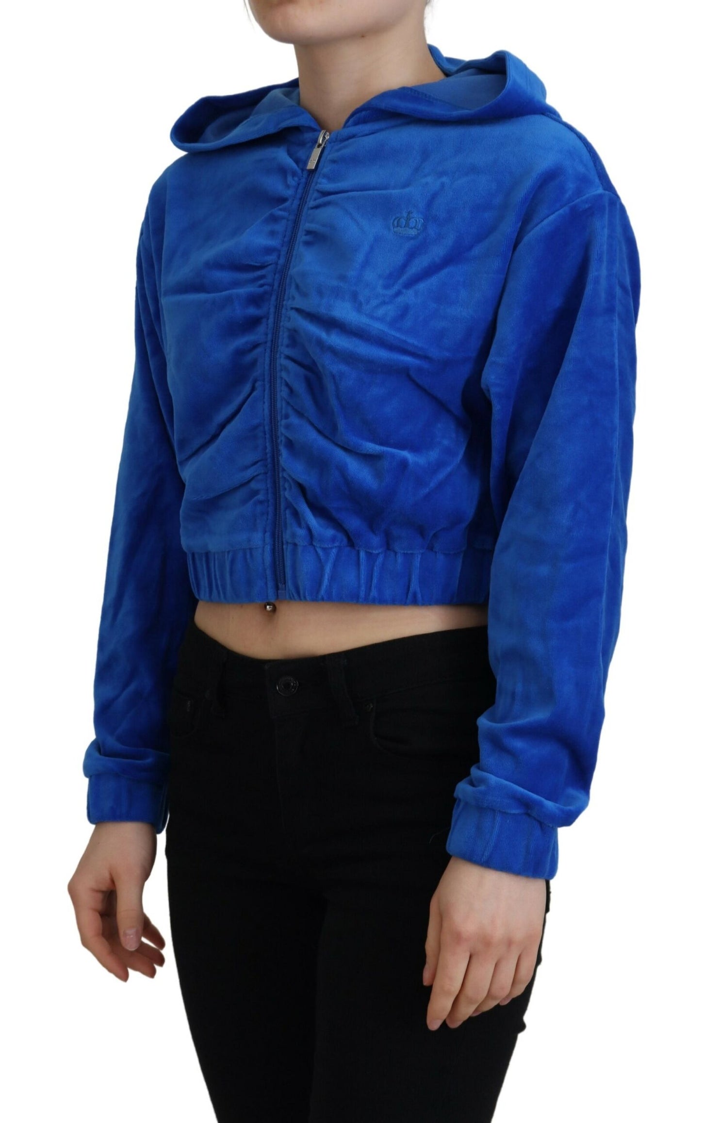 Maglione corto con zip e cappuccio Juicy Couture Glam in blu