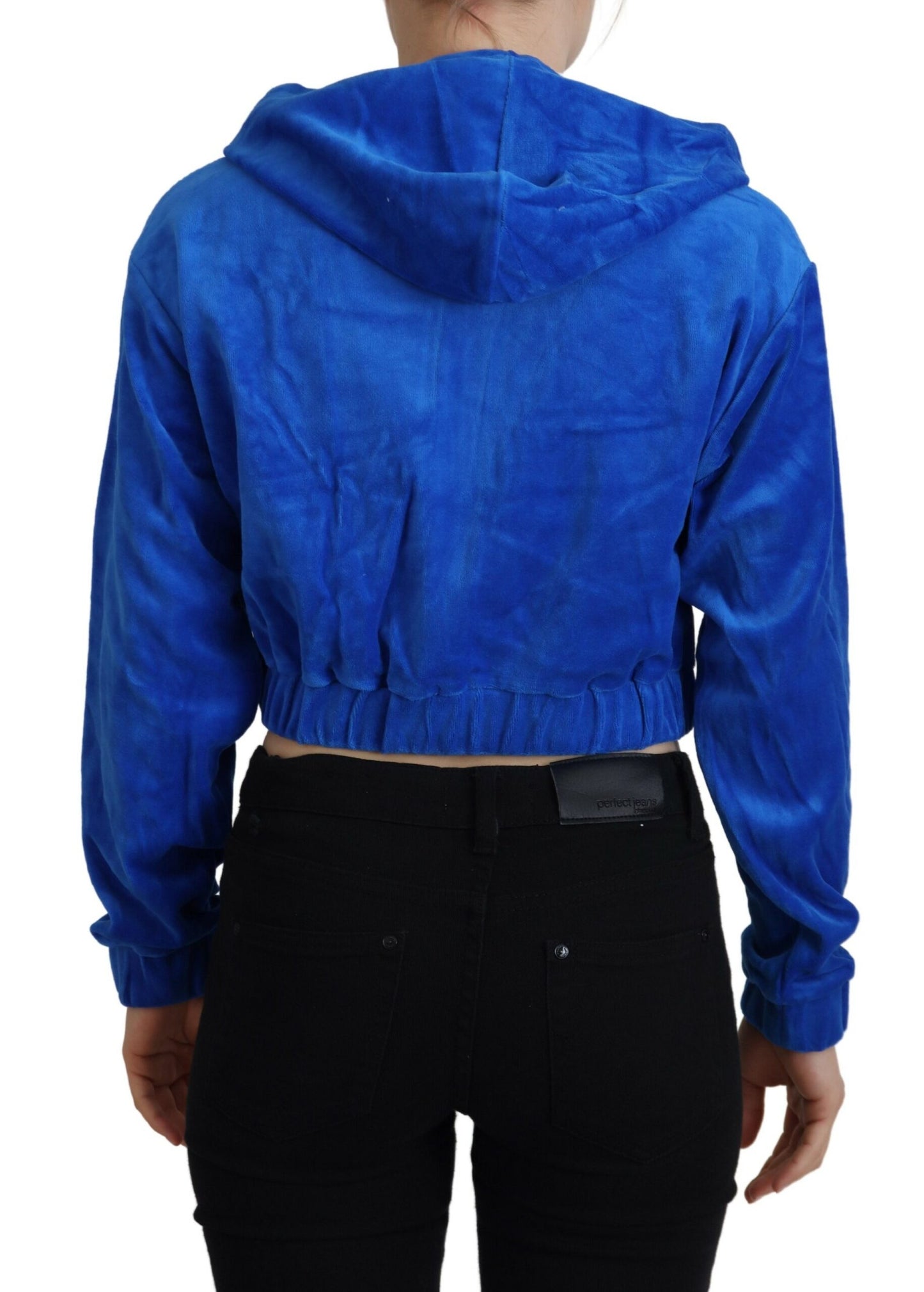 Maglione corto con zip e cappuccio Juicy Couture Glam in blu