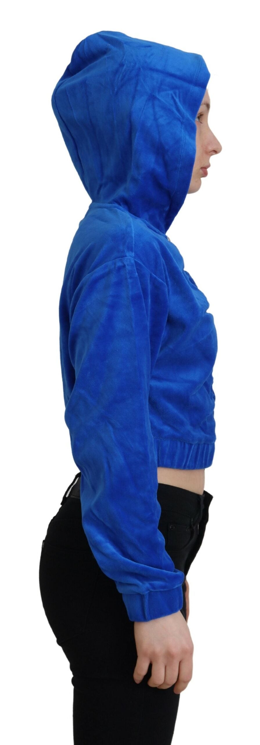 Maglione corto con zip e cappuccio Juicy Couture Glam in blu