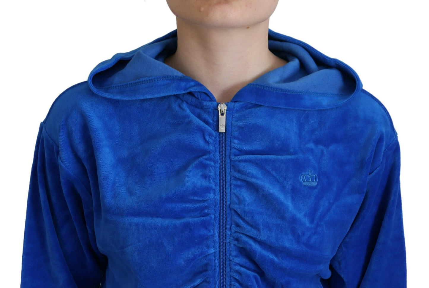 Maglione corto con zip e cappuccio Juicy Couture Glam in blu