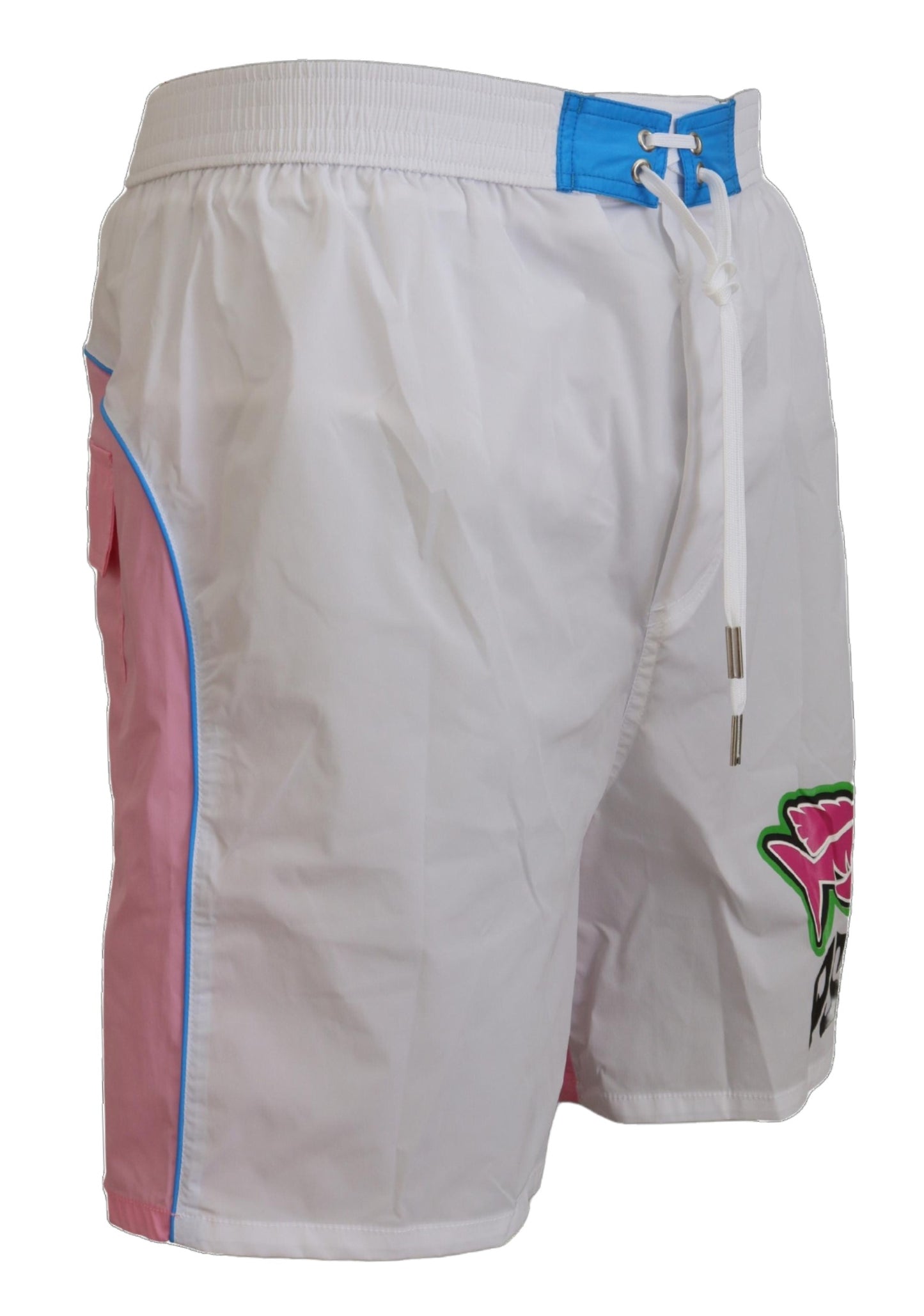 Pantaloncini da bagno con stampa chic bianca e rosa Dsquared²