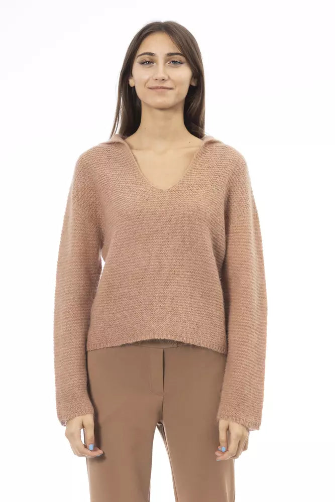 Maglione da donna in lana merino beige Alpha Studio