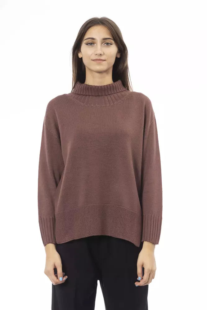 Maglione da donna Alpha Studio in lana merino marrone