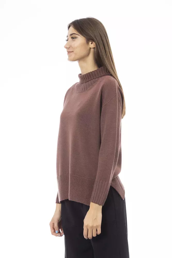 Maglione da donna Alpha Studio in lana merino marrone