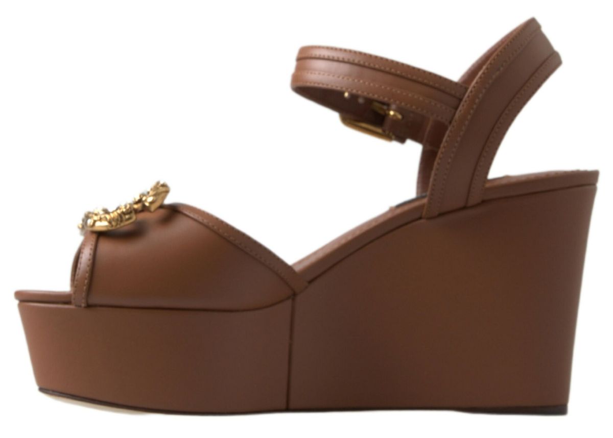 Zeppe con cinturino alla caviglia in pelle marrone chic Dolce & Gabbana