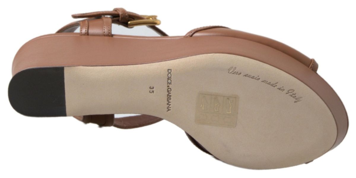 Zeppe con cinturino alla caviglia in pelle marrone chic Dolce & Gabbana