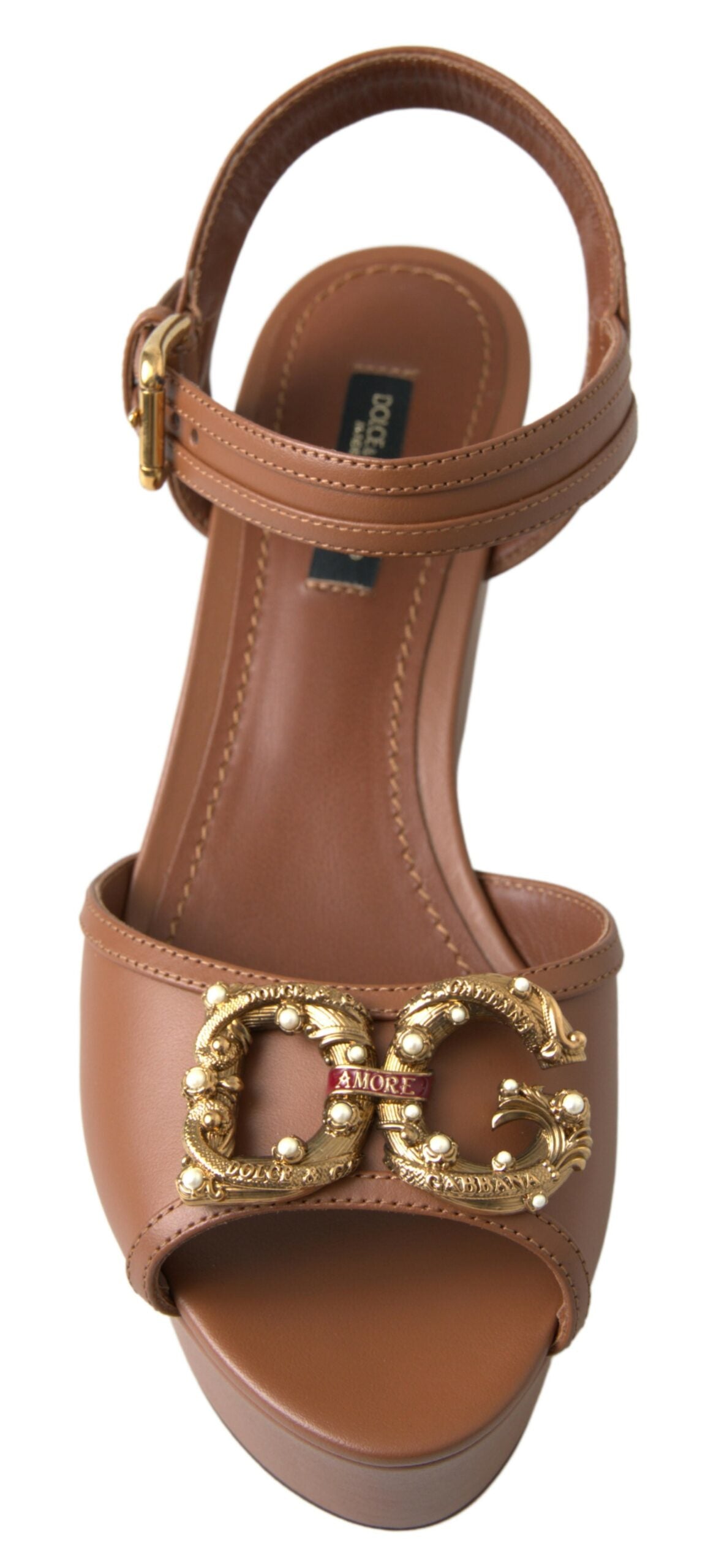 Zeppe con cinturino alla caviglia in pelle marrone chic Dolce & Gabbana