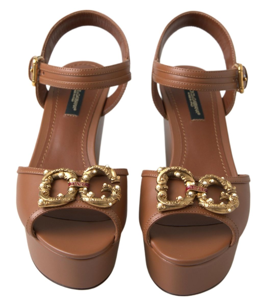 Zeppe con cinturino alla caviglia in pelle marrone chic Dolce & Gabbana