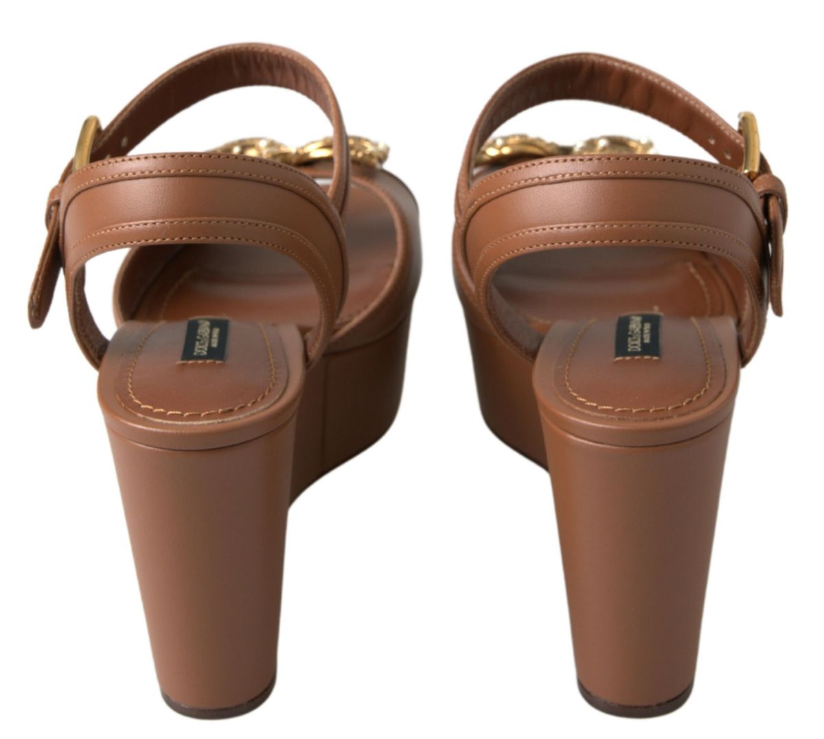 Zeppe con cinturino alla caviglia in pelle marrone chic Dolce & Gabbana