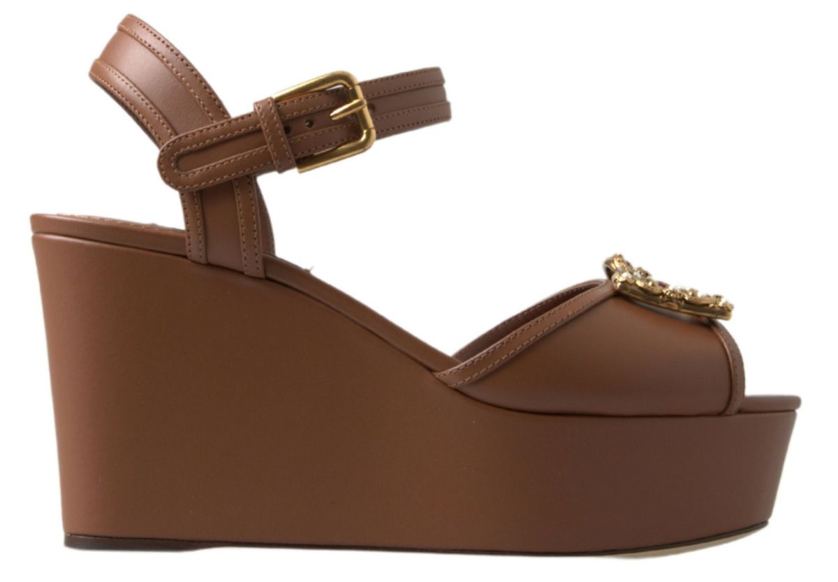 Zeppe con cinturino alla caviglia in pelle marrone chic Dolce & Gabbana